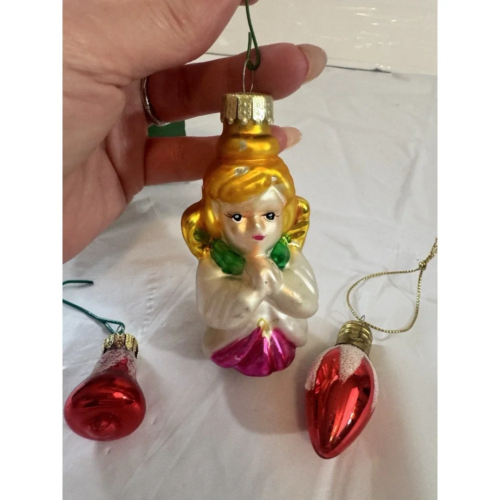 All is Brite Hand Painted Glass Angel Ornament 3 Pack set Vintage Christmas Box